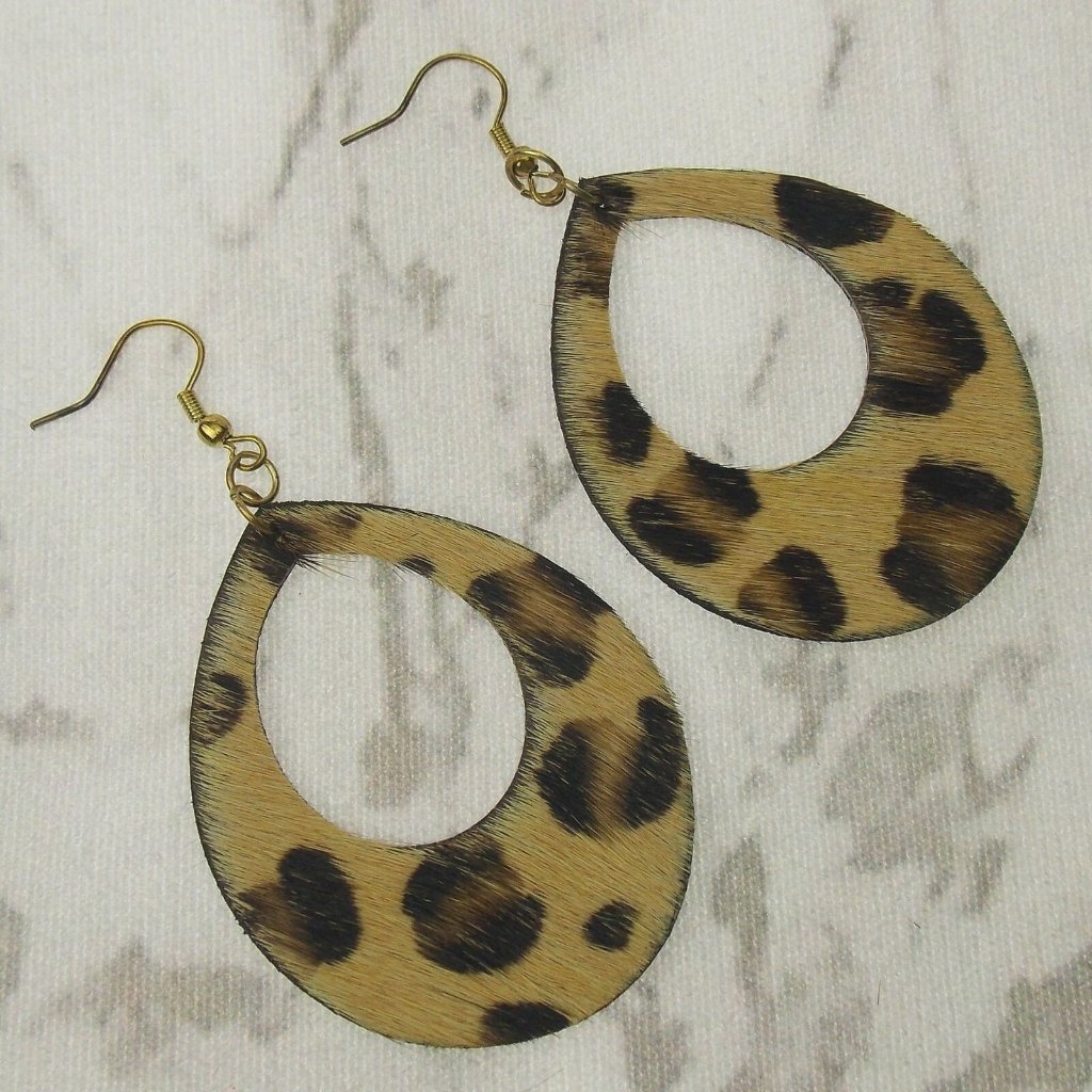 Myra Bag Animal Print Dangling Earrings Genuine Leather Handcrafted Boho Hook 22$